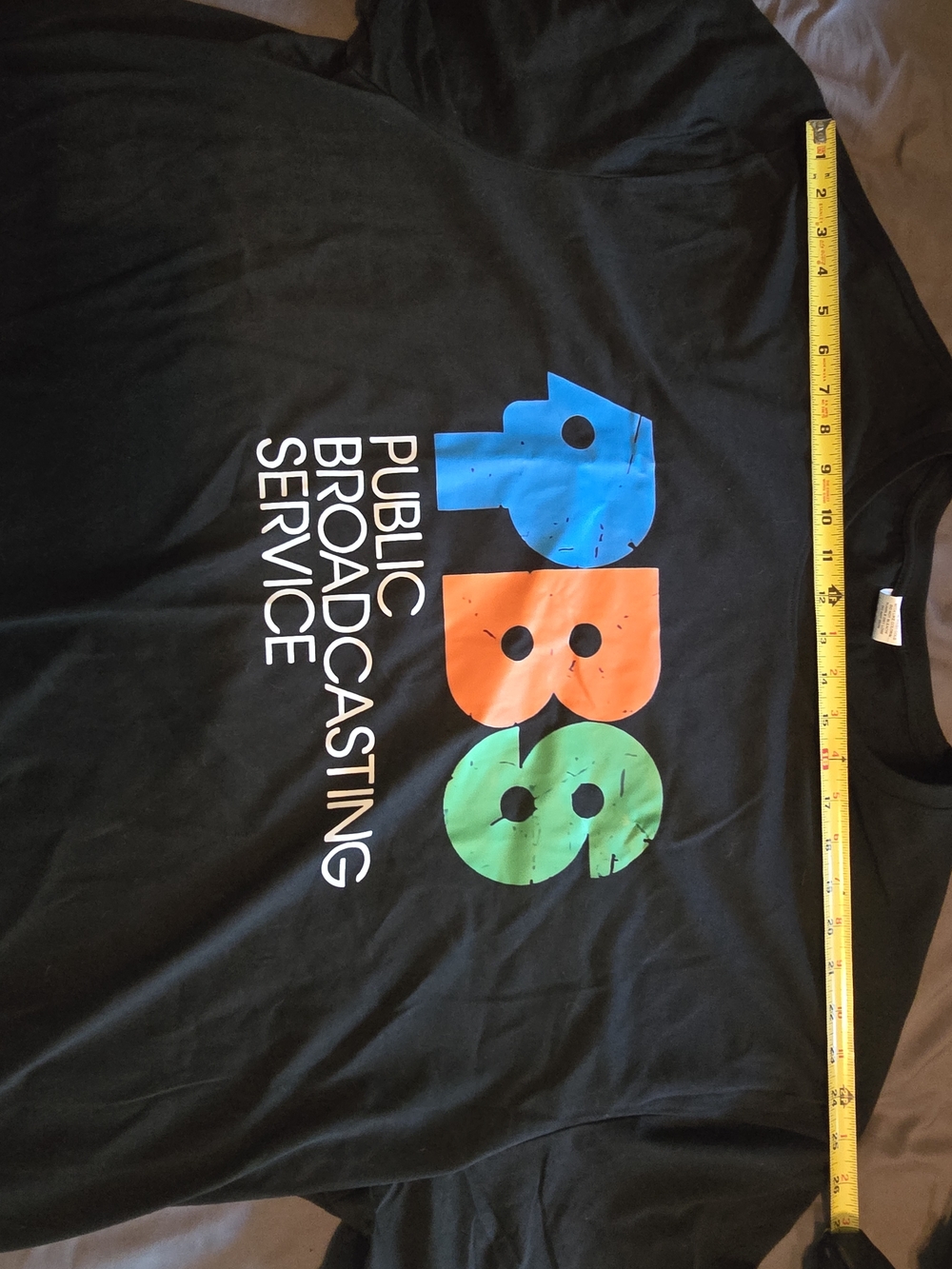 5XL PBS Black Logo T‑Shirt with Blue Orange Green Logo